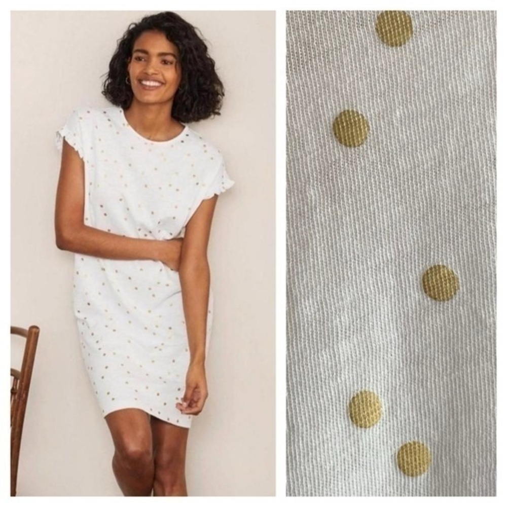 Boden White Metallic Gold Dots Faye Jersey T-shirt Dress 8